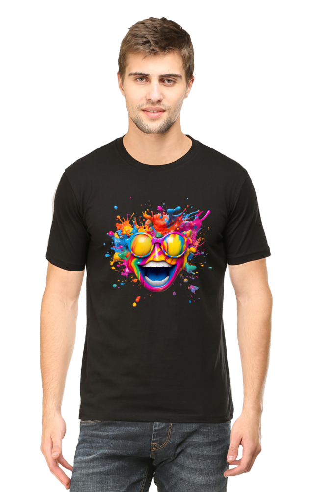 Color Burst Goggles: Holi Festival Tee Black