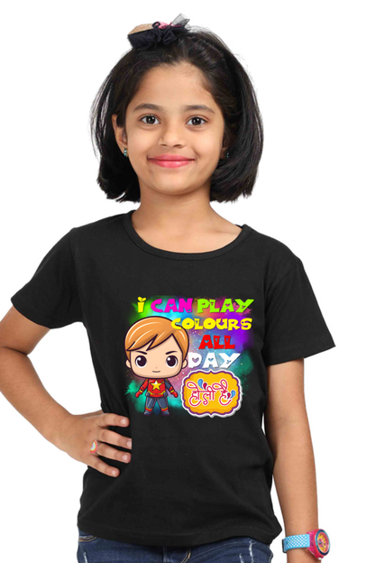 I Can Play Colors All Day: Colorful Girl Captain's Happy Holi T Shirt Black