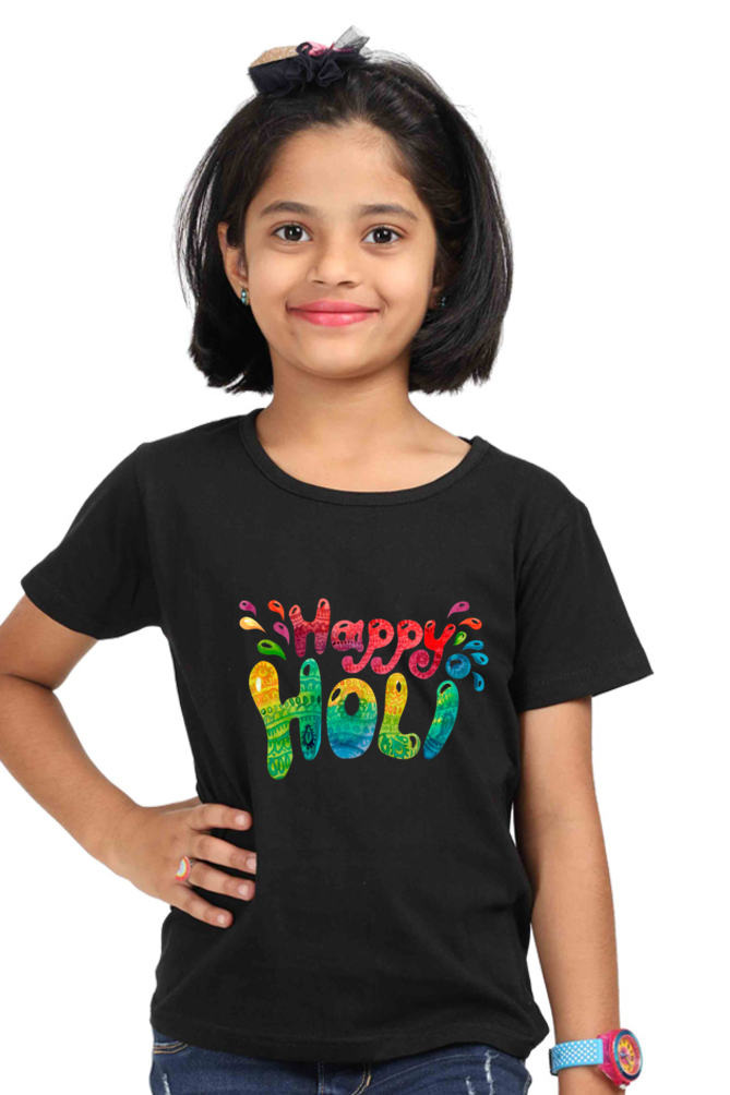 Happy Holi Girls' Tee Black