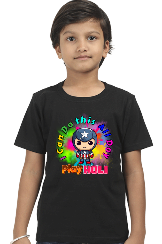 I Can Do This All Day: Play Holi" - Kid Captain Tee Black