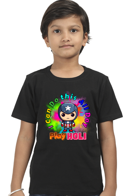 I Can Do This All Day: Play Holi" - Kid Captain Tee Black