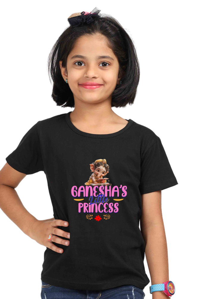 Ganesha's Little Princess Ganesh Chaturthi Girl's T Shirts Black