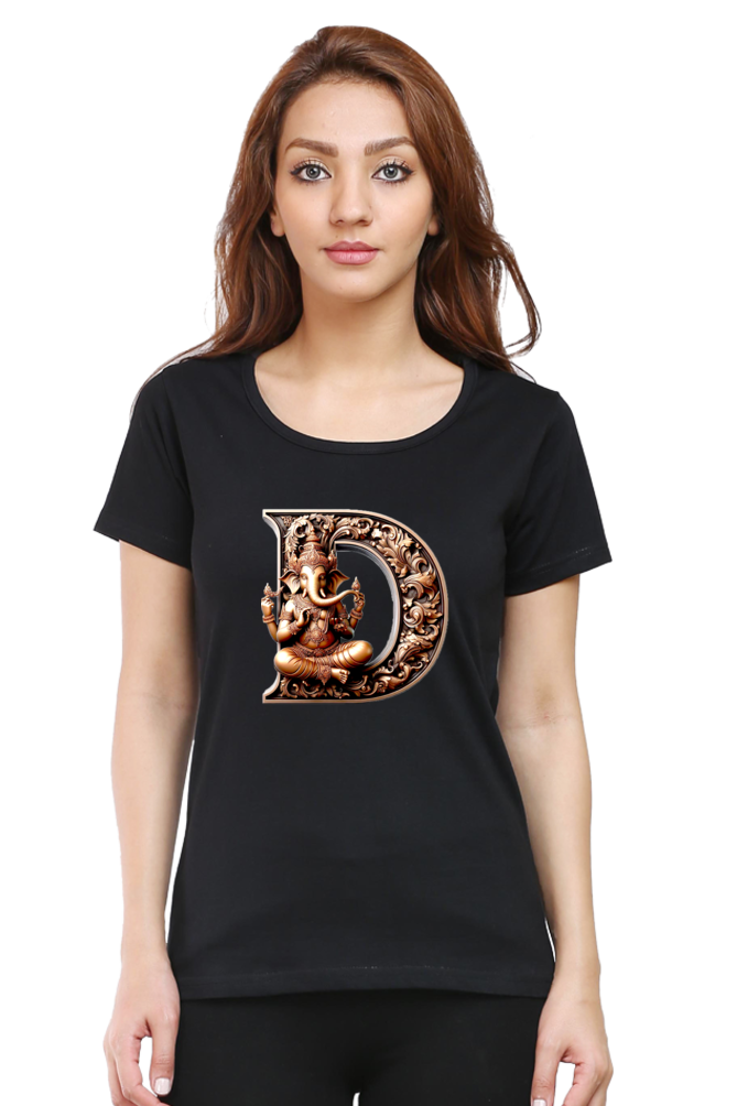 Stylish D Alphabet Ganesh Chaturthi Women T Shirts Black