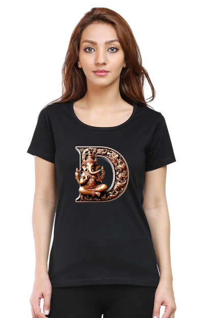 Stylish D Alphabet Ganesh Chaturthi Women T Shirts Black