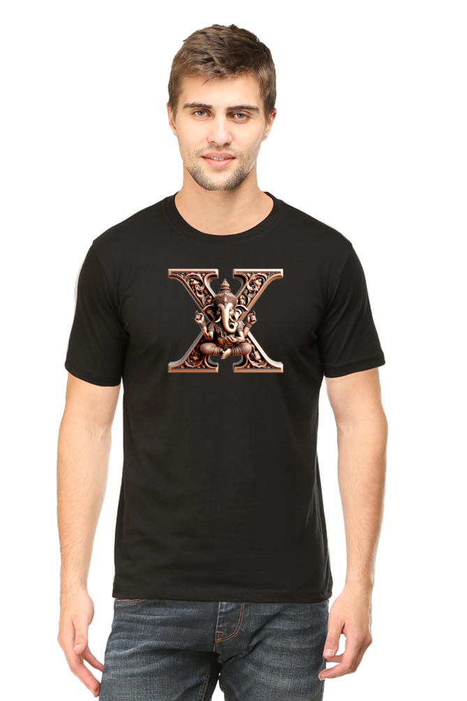 Stylish X Alphabet Ganesh Chaturthi Mens Tshirts Black