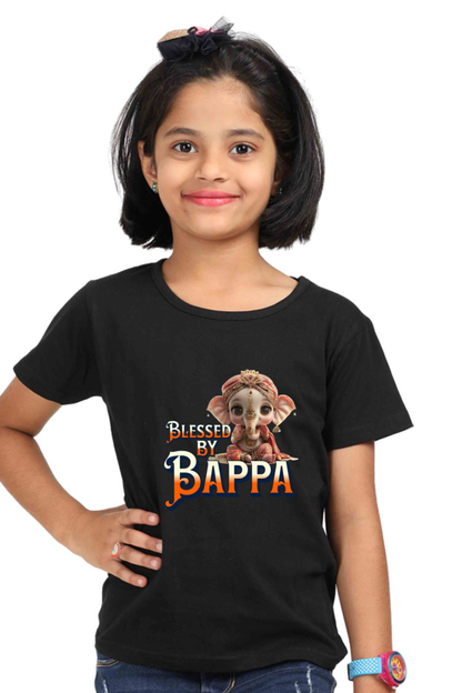 Blessed By Bappa Ganesh Chaturthi Girl's T Shirts Black