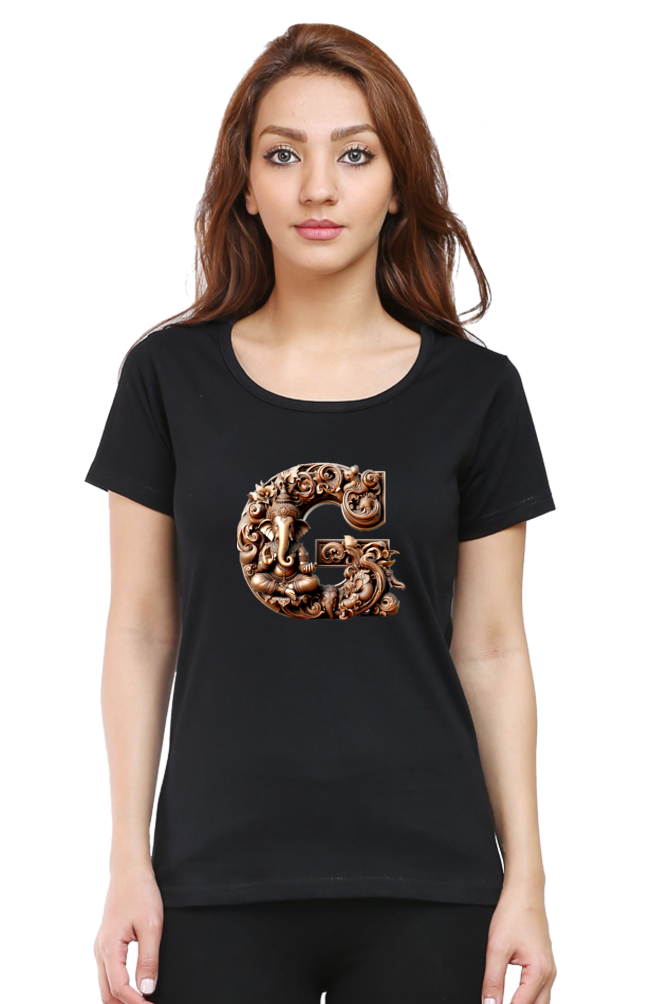 Stylish G Alphabet Ganesh Chaturthi Women T Shirts Black