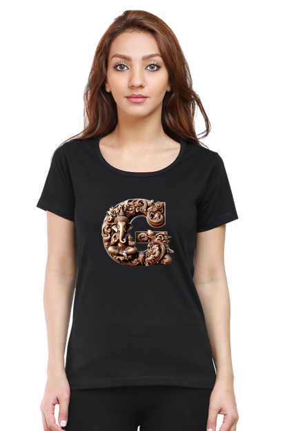 Stylish G Alphabet Ganesh Chaturthi Women T Shirts Black