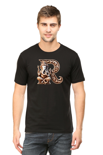 Stylish R Alphabet Ganesh Chaturthi Mens Tshirts Black