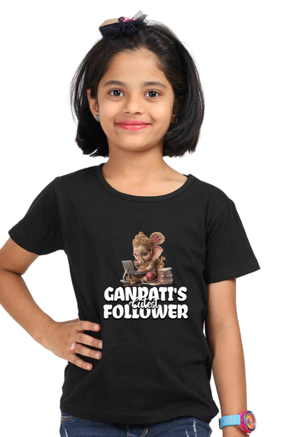 Ganpati's Cutest Follower Ganesh Chaturthi Girl's T Shirts Black