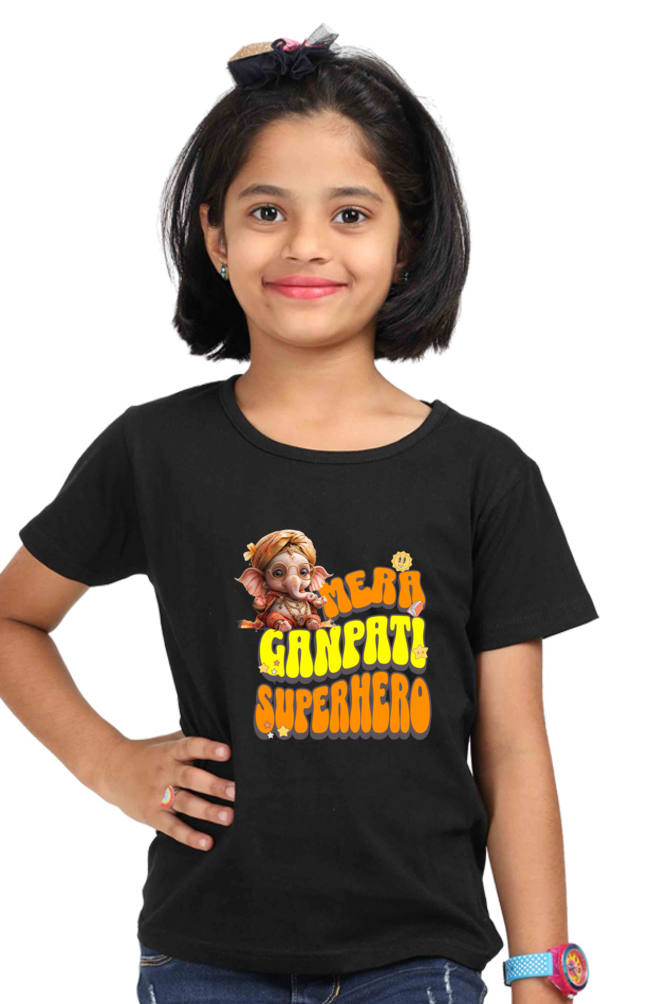 Mera Ganpati Superhero Ganesh Chaturthi Girl's T Shirts