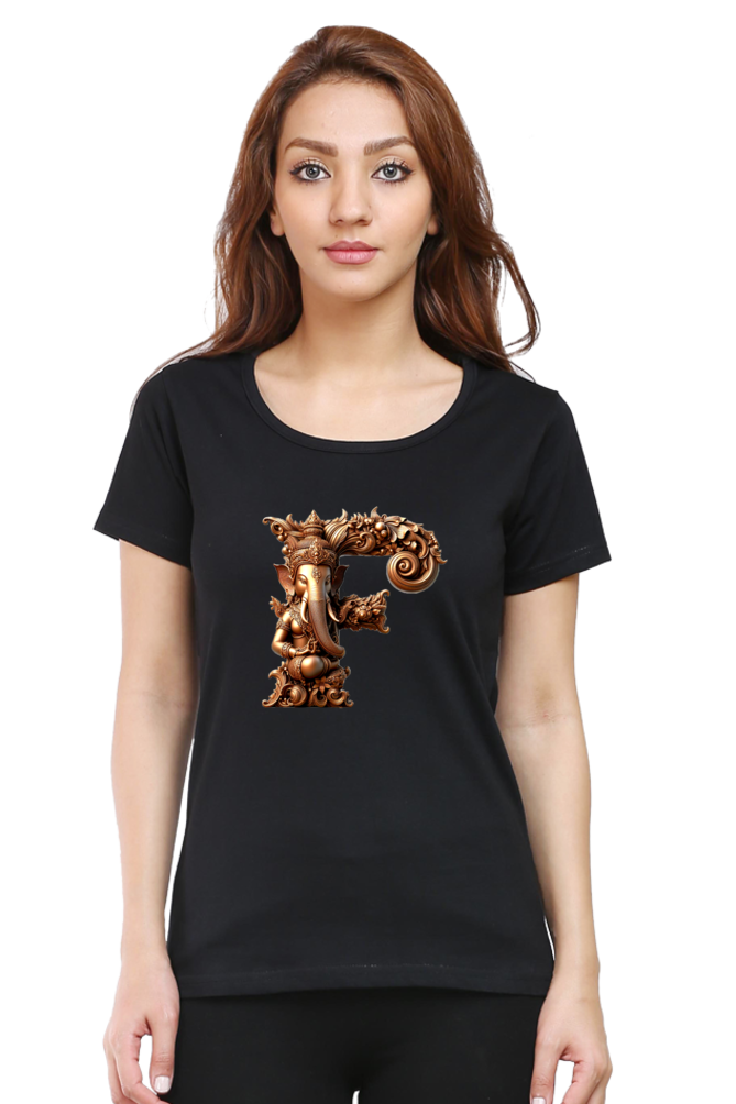 Stylish F Alphabet Ganesh Chaturthi Women T Shirts