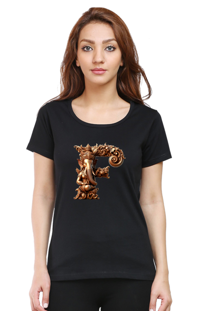 Stylish F Alphabet Ganesh Chaturthi Women T Shirts