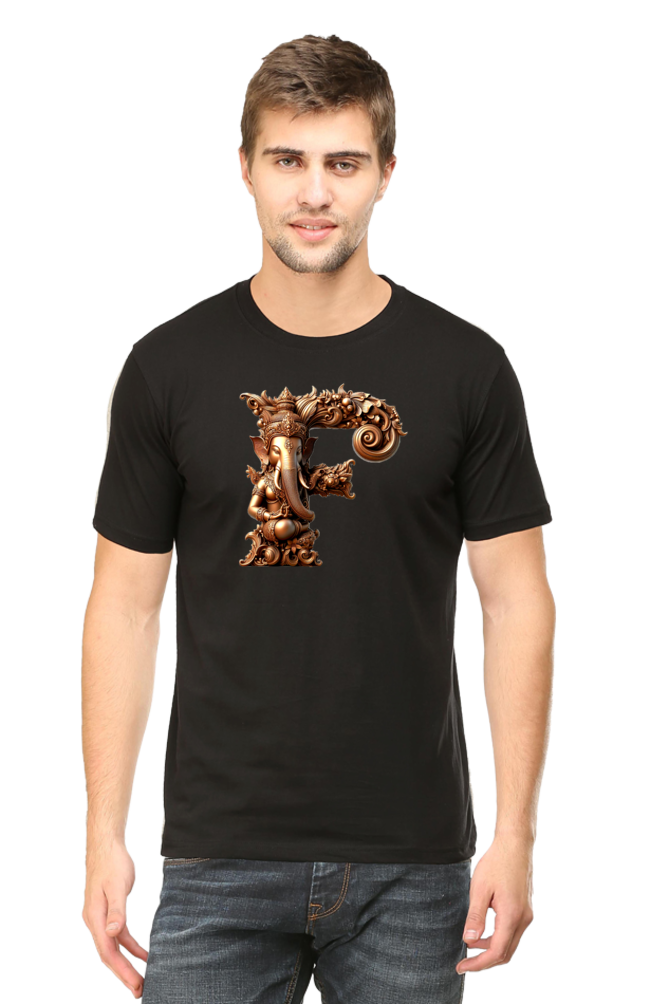 Stylish F Alphabet Ganesh Chaturthi Mens Tshirts Black