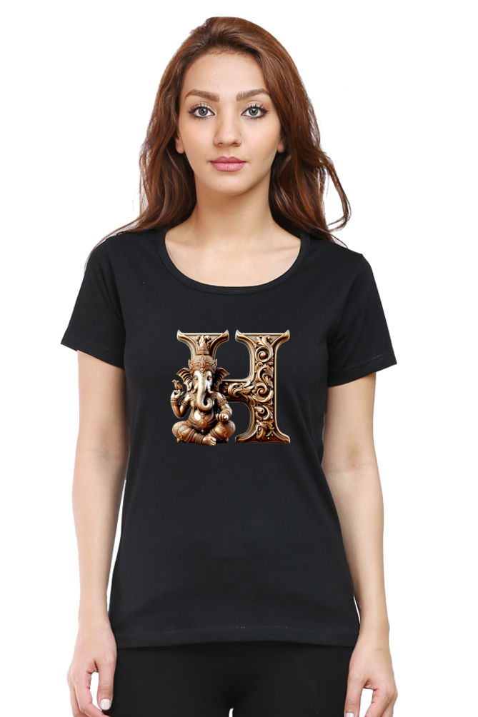 Stylish H Alphabet Ganesh Chaturthi Women T Shirts