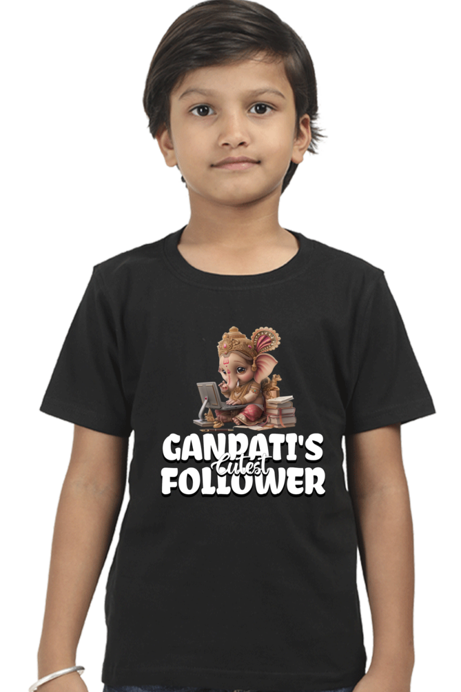 Ganpati's Cutest Follower Ganesh Chaturthi Boy's T Shirts Black