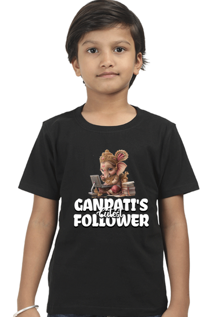 Ganpati's Cutest Follower Ganesh Chaturthi Boy's T Shirts Black