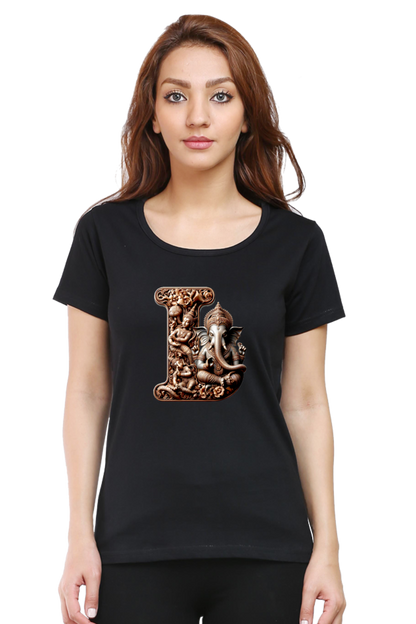 Stylish I Alphabet Ganesh Chaturthi Women T Shirts Black