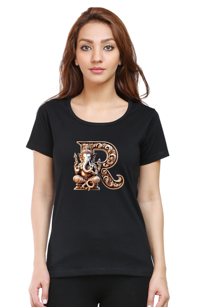 Stylish R Alphabet Ganesh Chaturthi Women T Shirts