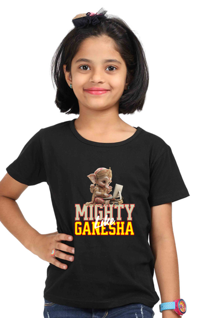 Mighty Like Ganesha Ganesh Chaturthi Girl's T Shirts Black