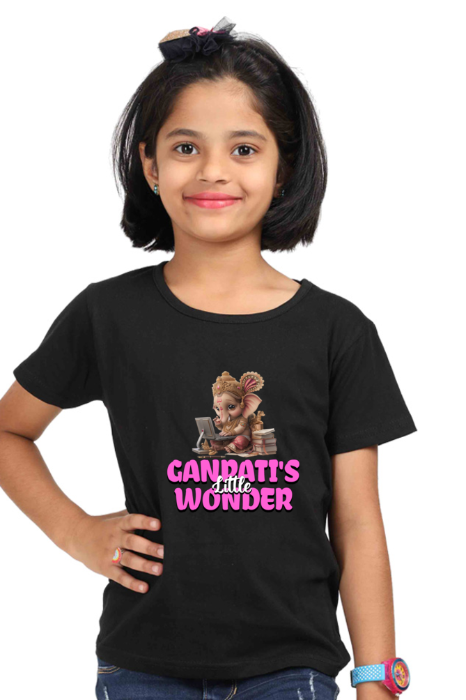 Ganesha's Little Wonder Ganesh Chaturthi Girl's T Shirts Black