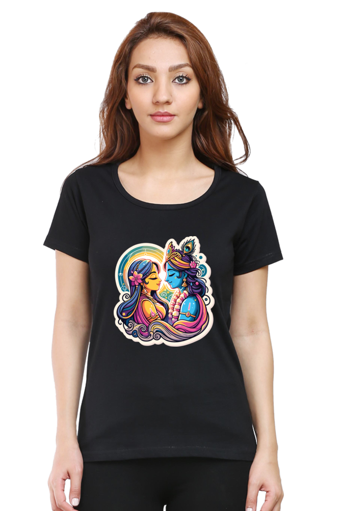 Radha Krishna janmashtami Women T Shirts Black