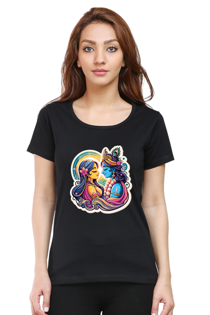 Radha Krishna janmashtami Women T Shirts Black