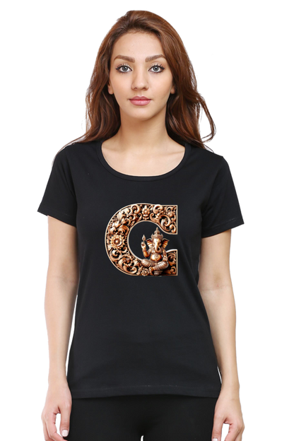 Stylish C Alphabet Ganesh Chaturthi Women T Shirts Black