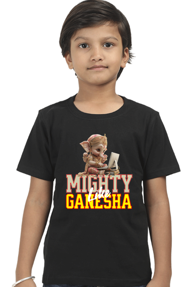 Mighty Like Ganesha 2 Ganesh Chaturthi Boy's T Shirts Black