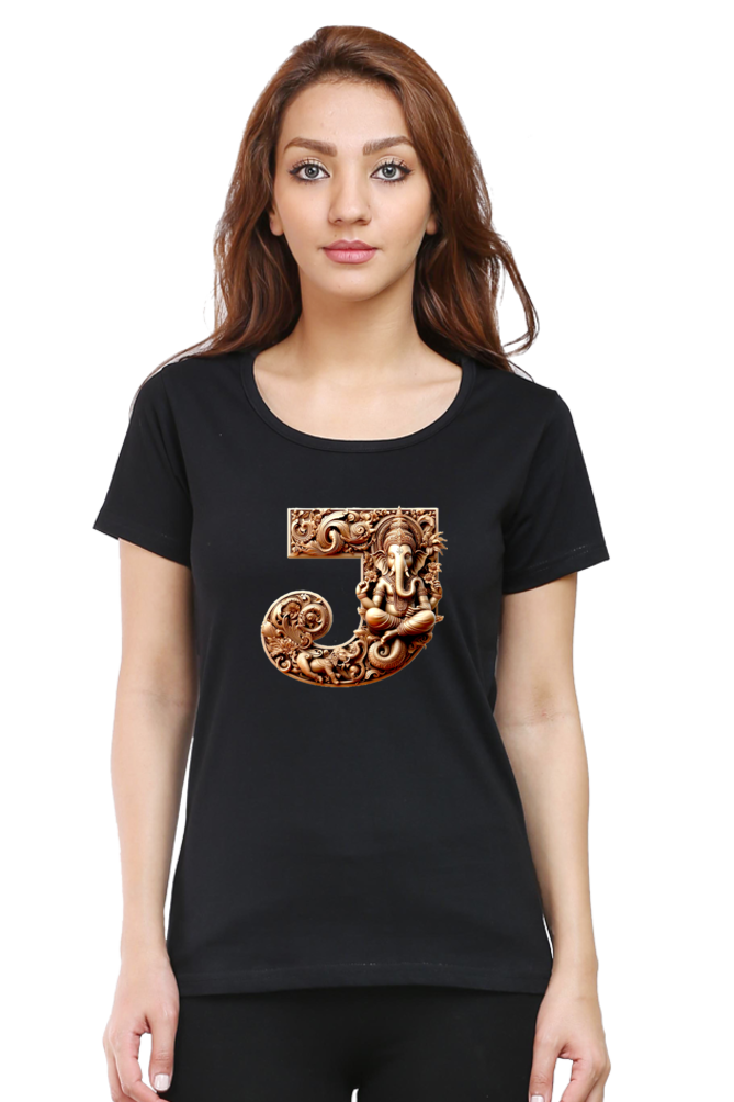 Stylish J Alphabet Ganesh Chaturthi Women T Shirts Black