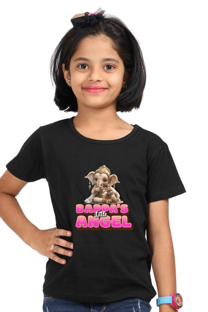 Bappa's Little Angel Ganesh Chaturthi Girl's T Shirts Black