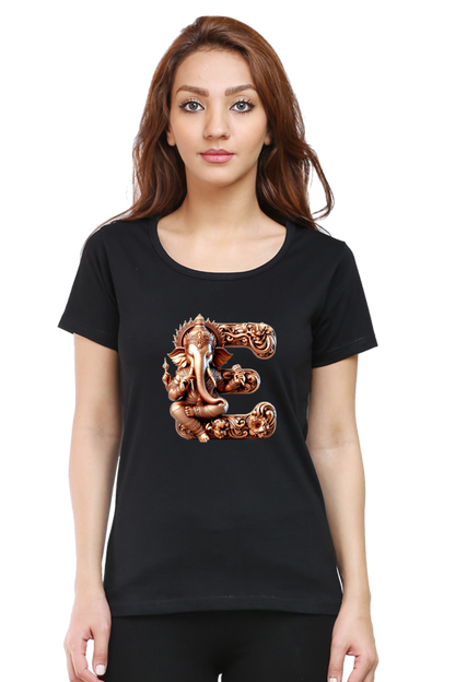 Stylish E Alphabet Ganesh Chaturthi Women T Shirts Black