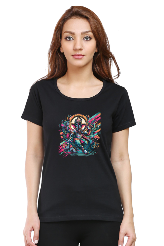 Lord Ganesha 3 Printed Ganesh Chaturthi Women T Shirts Black