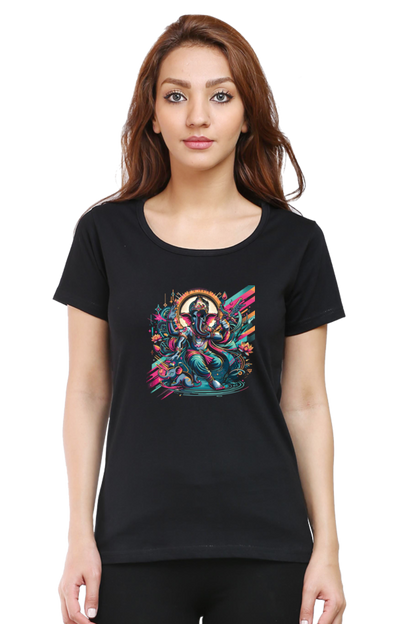 Lord Ganesha 3 Printed Ganesh Chaturthi Women T Shirts Black