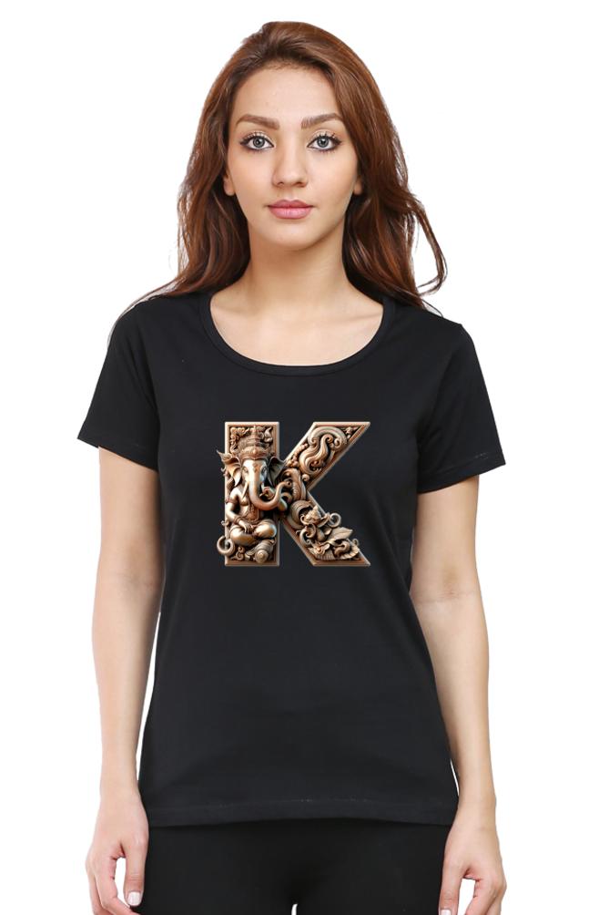 Stylish K Alphabet Ganesh Chaturthi Women T Shirts Black