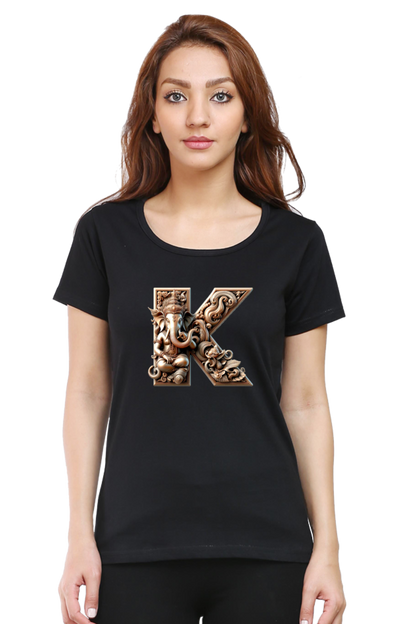 Stylish K Alphabet Ganesh Chaturthi Women T Shirts Black