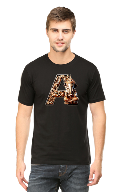 Stylish A Alphabet Ganesh Chaturthi Mens Tshirts Black