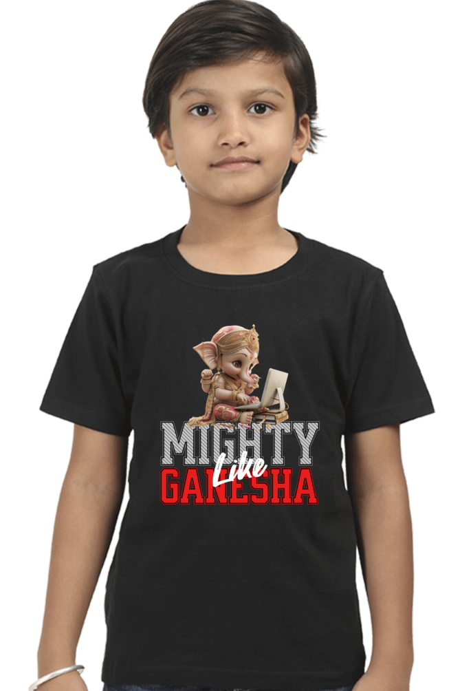 Mighty Like Ganesha Ganesh Chaturthi Boy's T Shirts Black