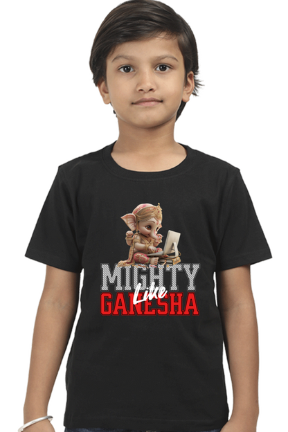 Mighty Like Ganesha Ganesh Chaturthi Boy's T Shirts Black