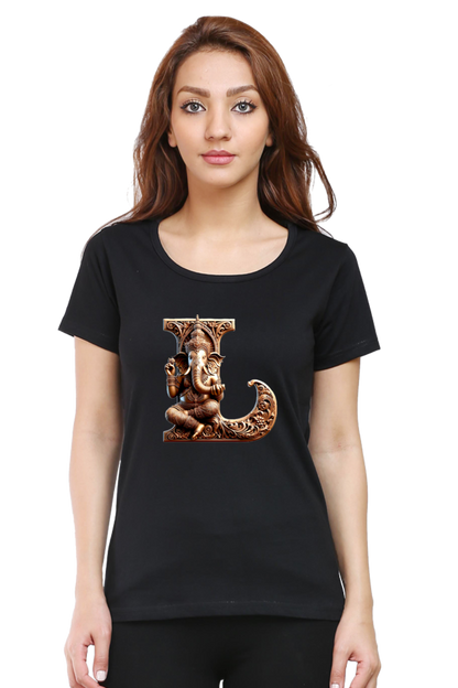 Stylish L Alphabet Ganesh Chaturthi Women T Shirts Black