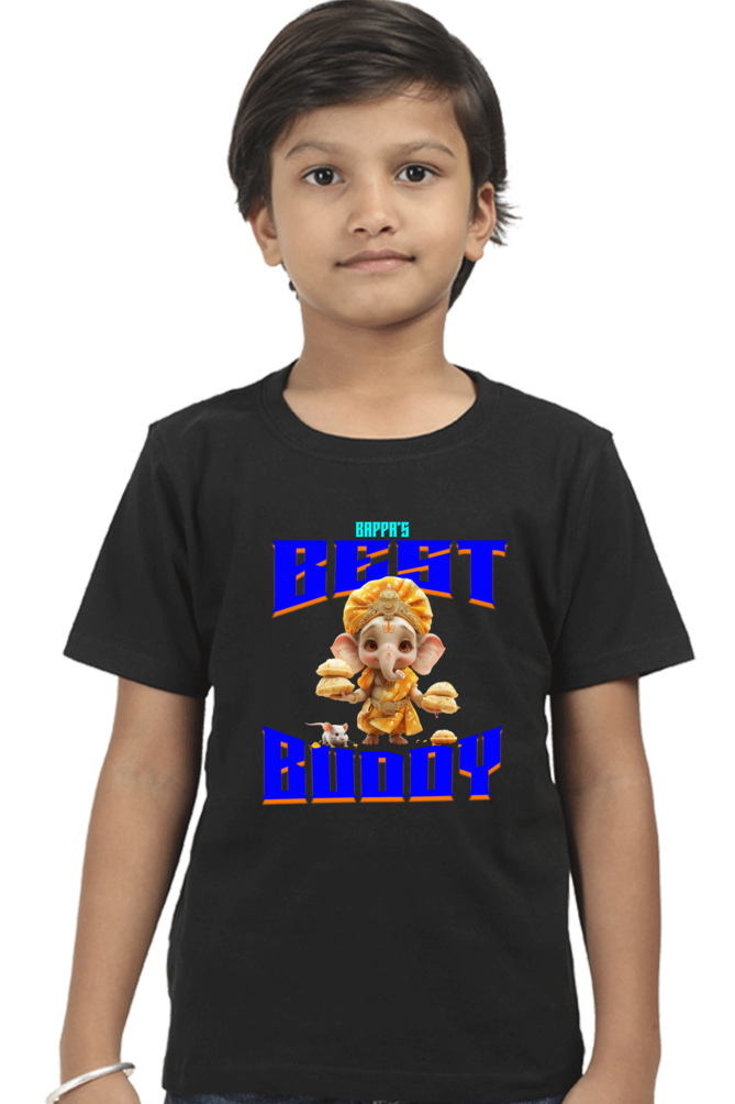 Bappa's Best Buddy Ganesh Chaturthi Boy's T Shirts Black