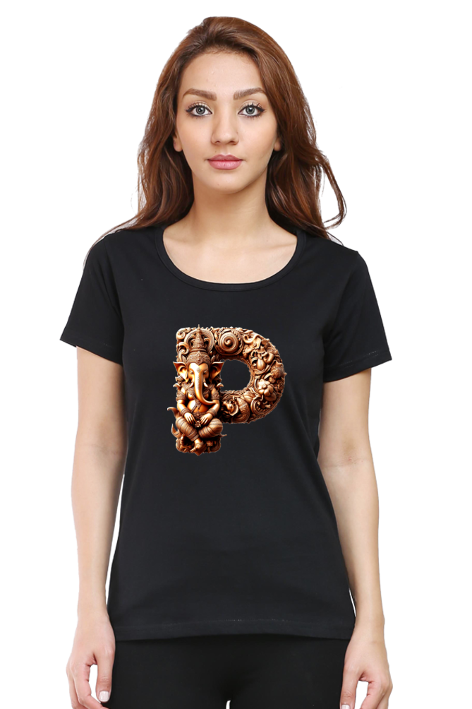 Stylish P Alphabet Ganesh Chaturthi Women T Shirts