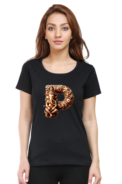 Stylish P Alphabet Ganesh Chaturthi Women T Shirts