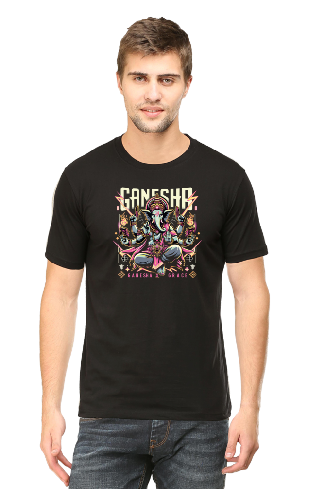 Ganesha's Grace 2 Printed Ganesh Chaturthi Men's T Shirts Black