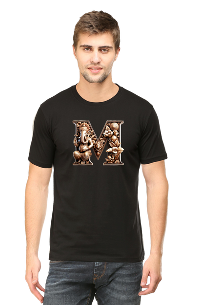 Stylish M Alphabet Ganesh Chaturthi Mens Tshirts Black