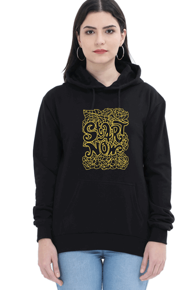 "Start Now" Hooded Sweatshirt for Girls and Women Black