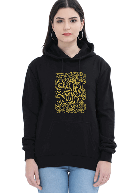 "Start Now" Hooded Sweatshirt for Girls and Women Black