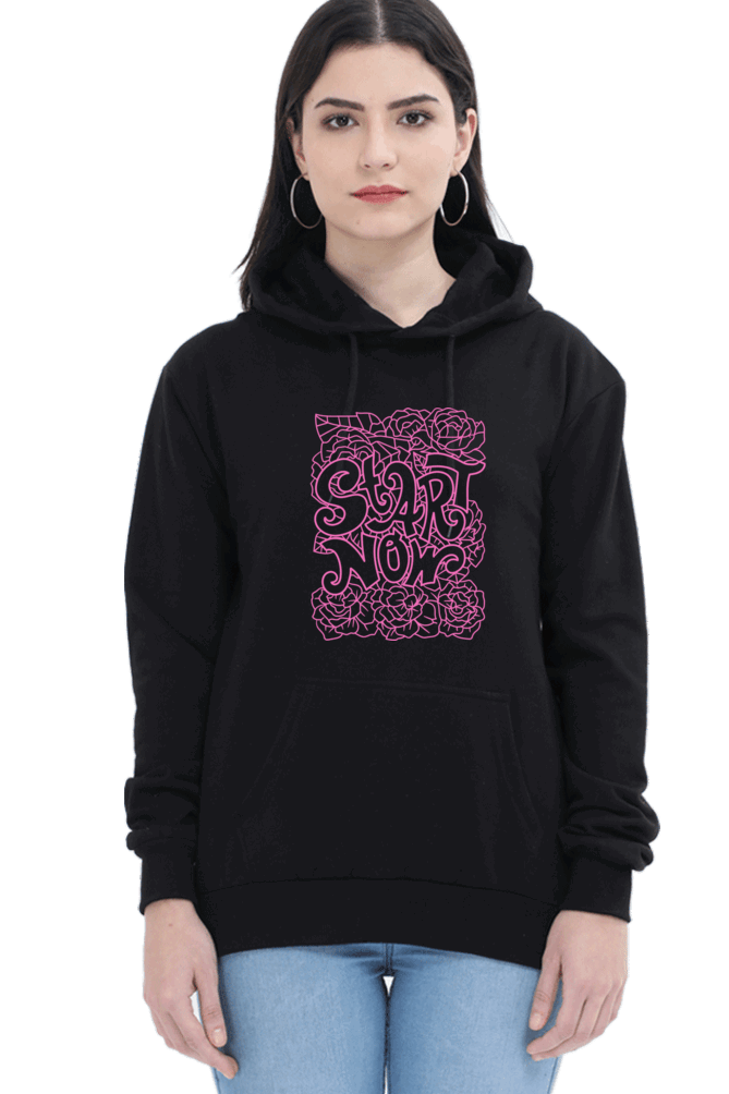 "Start Now" Hooded Sweatshirt for Girls and Women Black