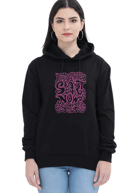 "Start Now" Hooded Sweatshirt for Girls and Women Black