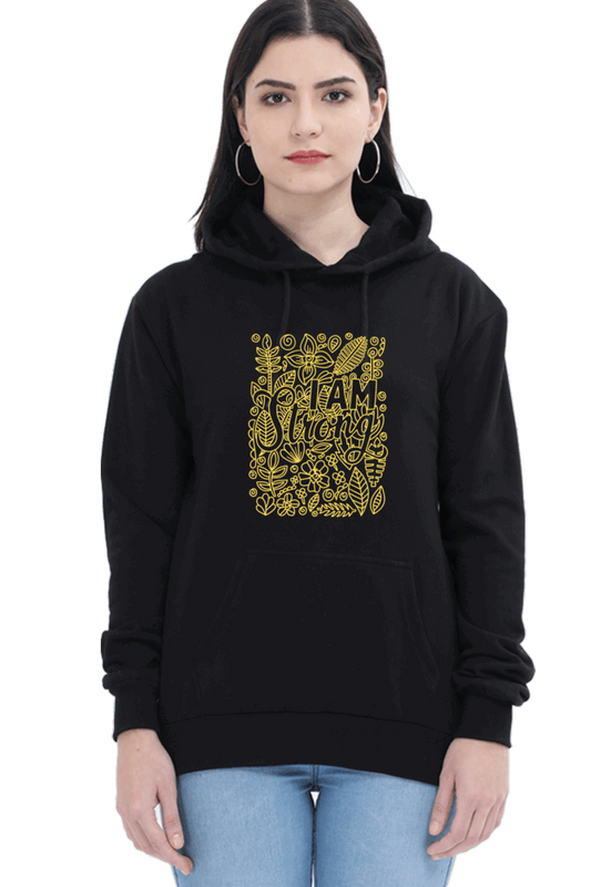 "I am Strong" Hooded Sweatshirt for Girls and Women Black